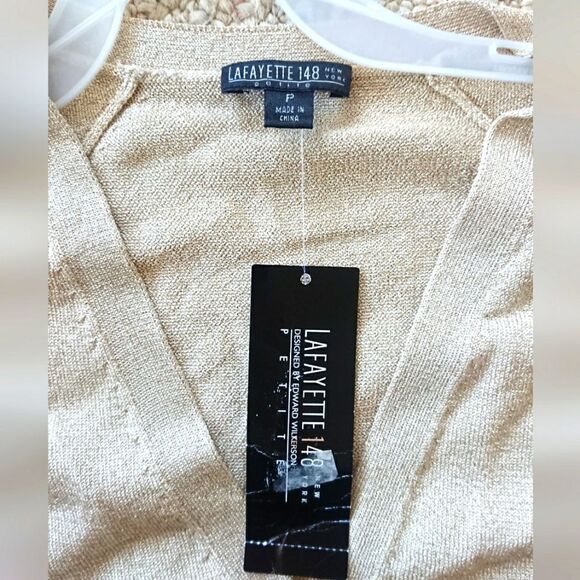 Lafayette 148 gold tone mother of pearl buttons cardigan size P - Picture 4 of 13